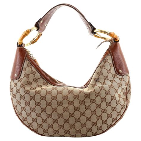 Gucci GG Canvas Medium Bamboo Ring Half Moon Hobo 